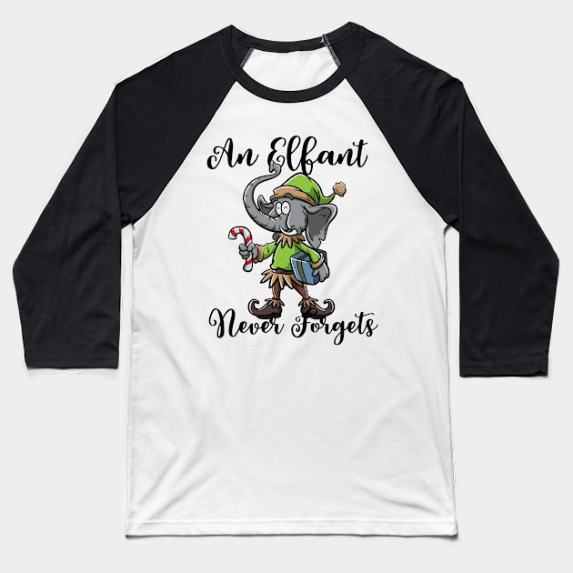 Christmas Elephant Funny Elf Costume An Elfant Never Forgets Baseball T-Shirt by TellingTales